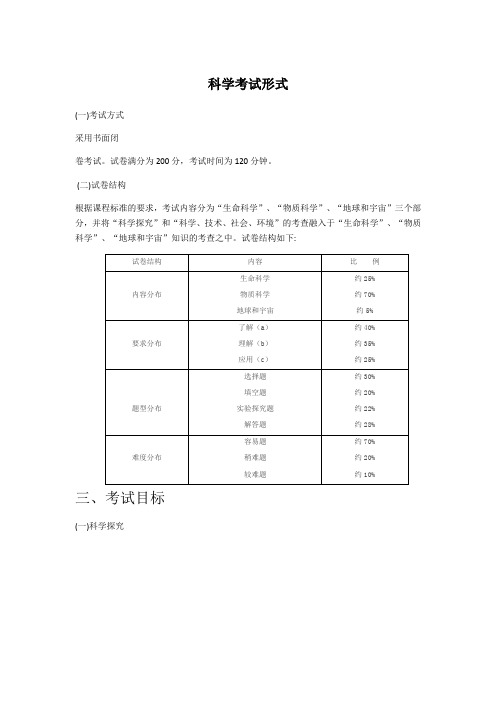 浙教版科学中考知识点考纲大全