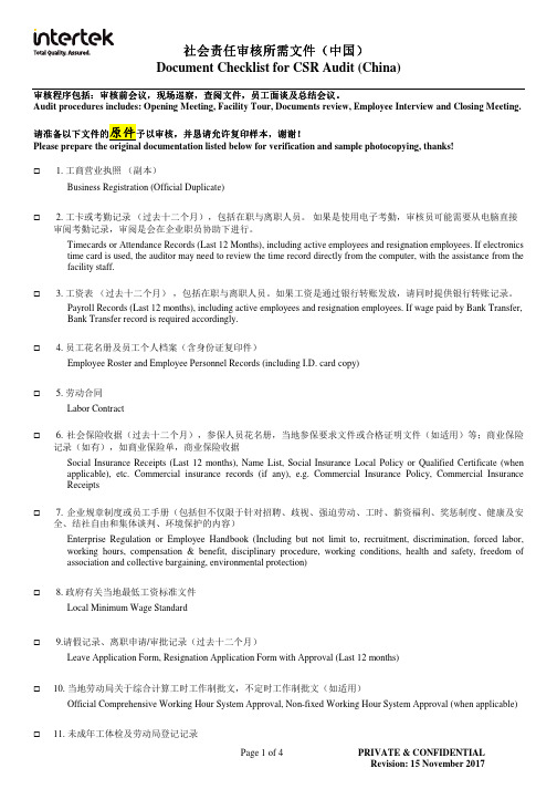 Intertek社会责任验厂清单