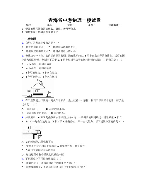 最新青海省中考物理一模试卷附解析