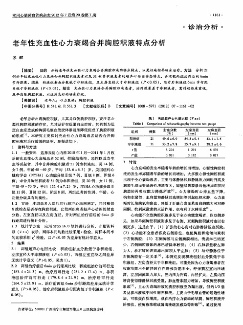 老年性充血性心力衰竭合并胸腔积液特点分析