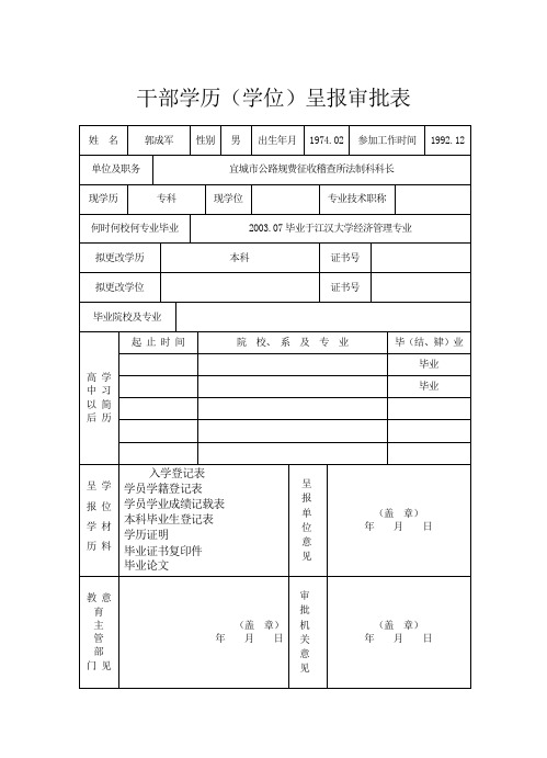 干部学历(学位)呈报审批表