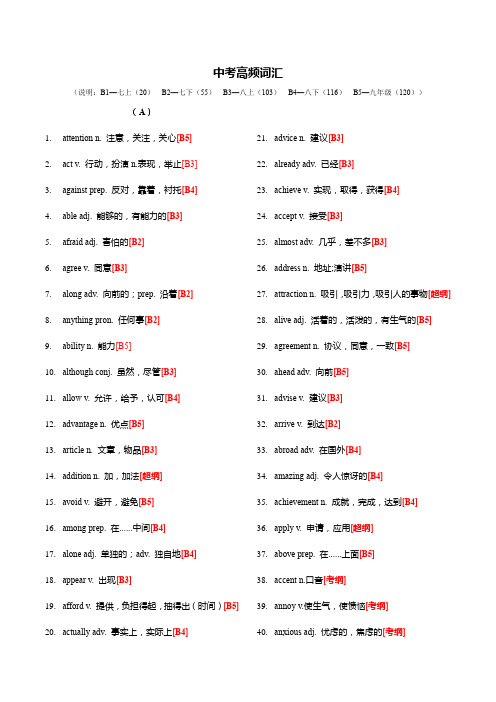 2023年人教版英语中考高频词汇(顺序版)