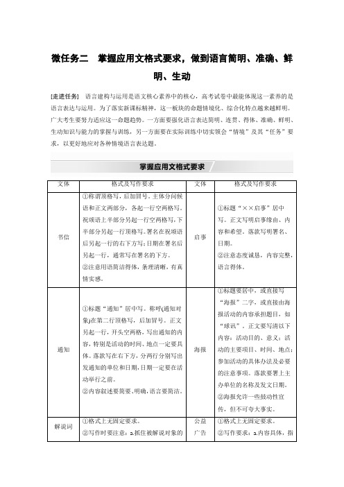 任务组二 微任务组 微任务二 掌握应用文格式要求,做到语言简明、准确、鲜明、生动