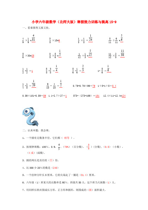 六年级数学寒假能力训练与提高15-9 北师大版 Word版 含答案