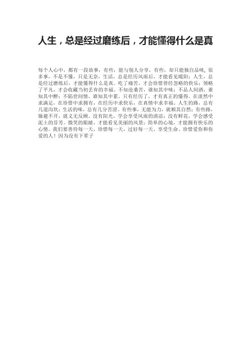 人生,总是经过磨练后,才能懂得什么是真