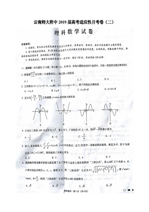 云南师大附中2019届高考适应性月考卷(二)数学(理)试题(含解析)