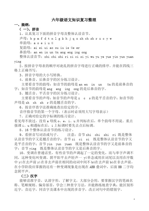 全国通用六年级下册语文小升初专题知识归纳与训练：小考语文知识复习整理