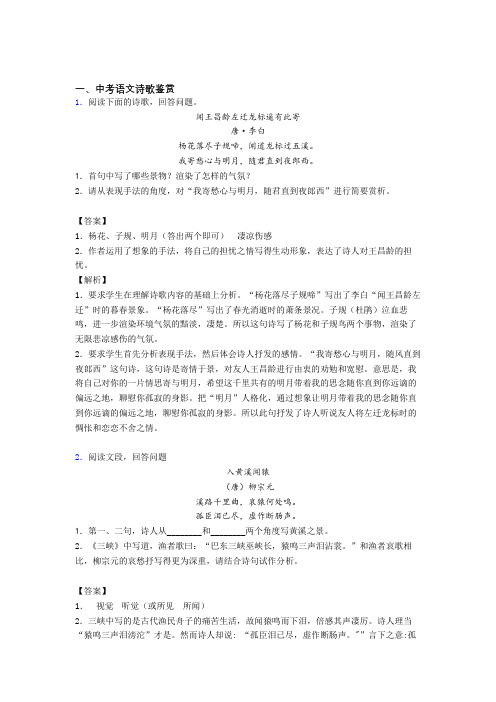 2020-2021中考语文压轴题专题复习—诗歌鉴赏的综合附详细答案