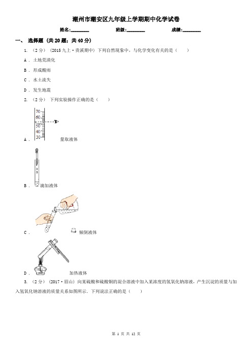 潮州市潮安区九年级上学期期中化学试卷