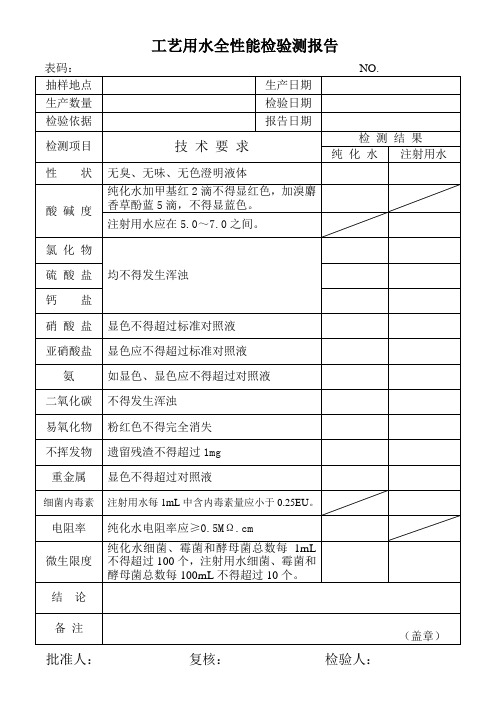 工艺用水全性能检验测报告