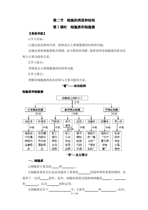 苏教版高一生物必修1(分子与细胞)《细胞的类型和结构》第2课时探究案