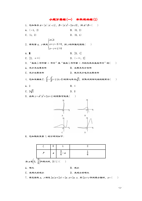 (浙江专用)2020高考数学二轮复习小题分层练(一)