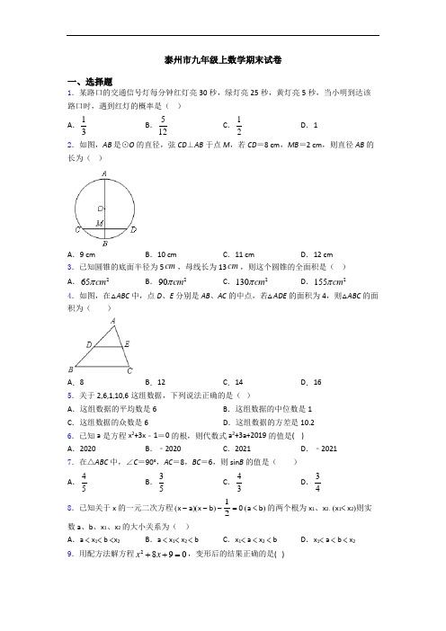 泰州市九年级上数学期末试卷