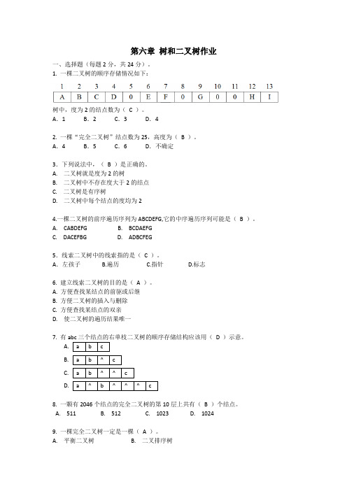 数据结构 第六章 树和二叉树作业及答案