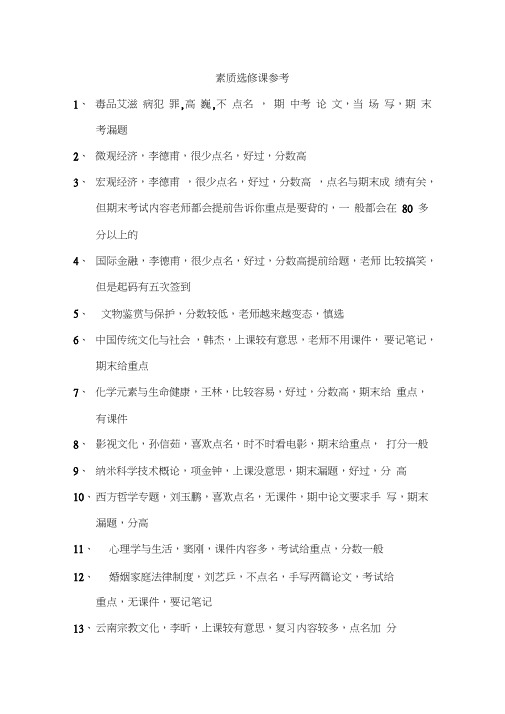 云南大学素质选修课参考——校自律委收集于网络(感觉还是挺全面的)