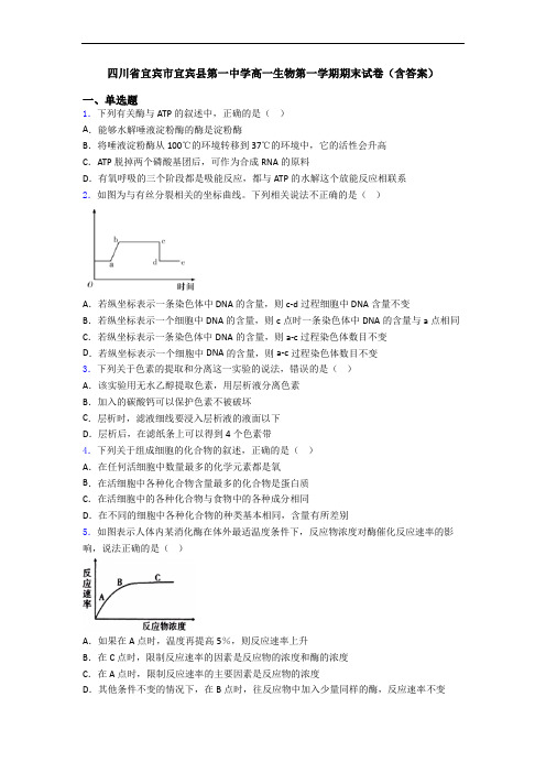 四川省宜宾市宜宾县第一中学高一生物第一学期期末试卷(含答案)