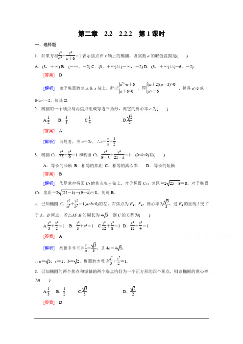 高二数学   人教版选修2-1习题 第2章 圆锥曲线与方程 2.2.2 第1课时 Word版含答案