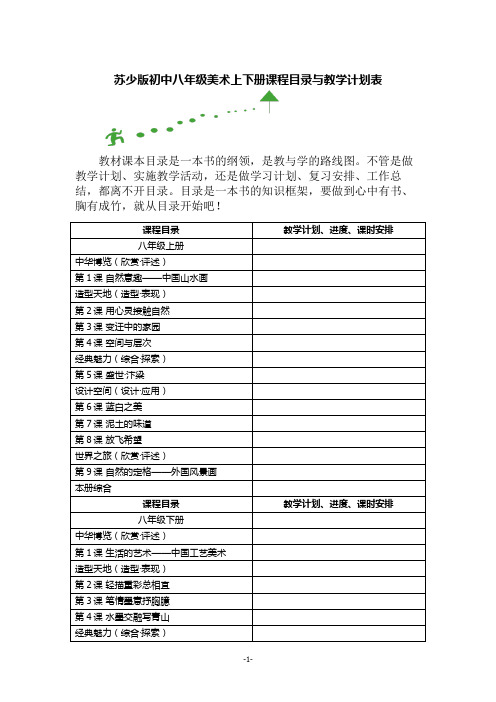 苏少版初中八年级美术上下册课程目录与教学计划表