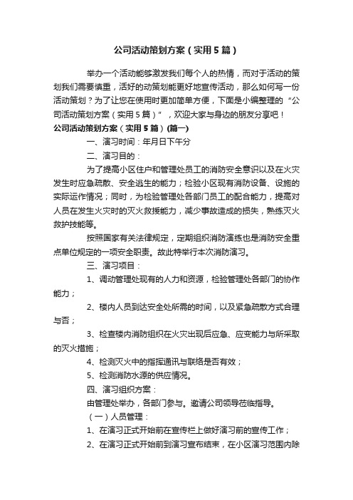 公司活动策划方案(实用5篇)