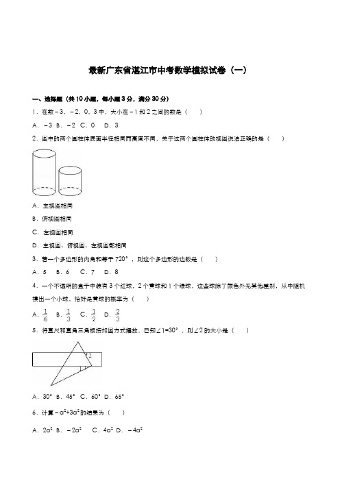 2020-2021学年广东省湛江市中考数学模拟试题及答案解析