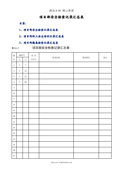 项目部安全检查记录汇总表