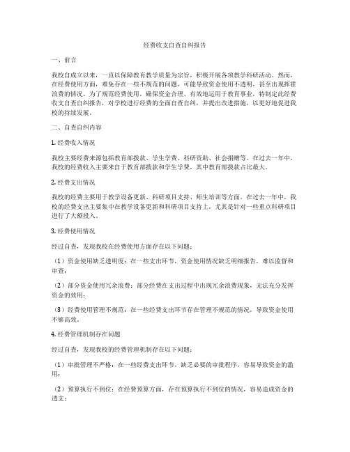 经费收支自查自纠报告