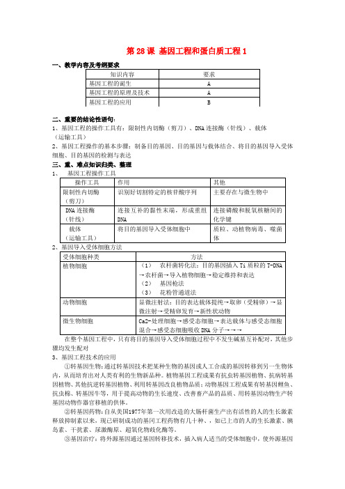 高中生物 第28课 基因工程和蛋白质工程教案 新人教版必修3