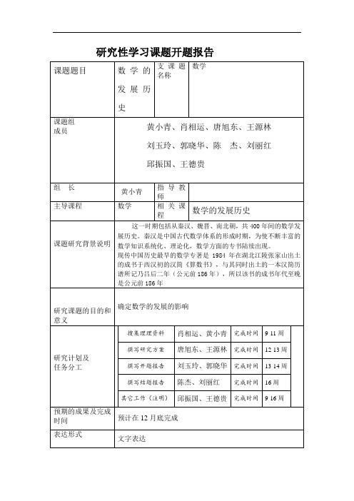 数学发展史开题报告