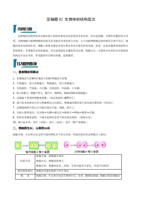 压轴题02 生物体的结构层次-中考生物压轴题专项训练(解析版)