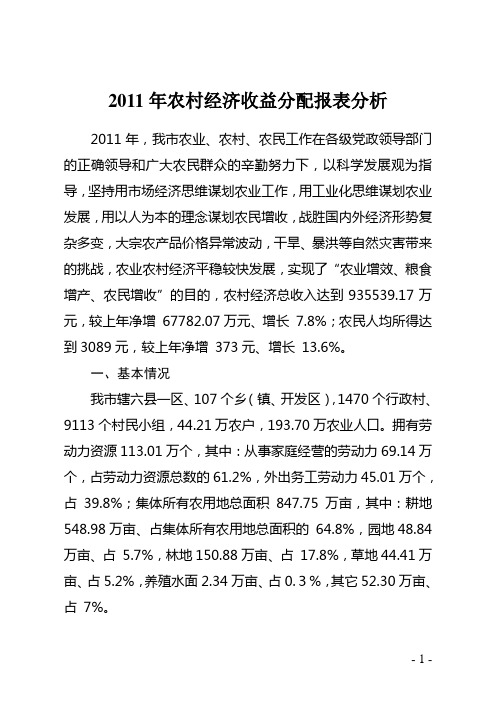 推荐 2017年农村经济收益分配报表分析 精品