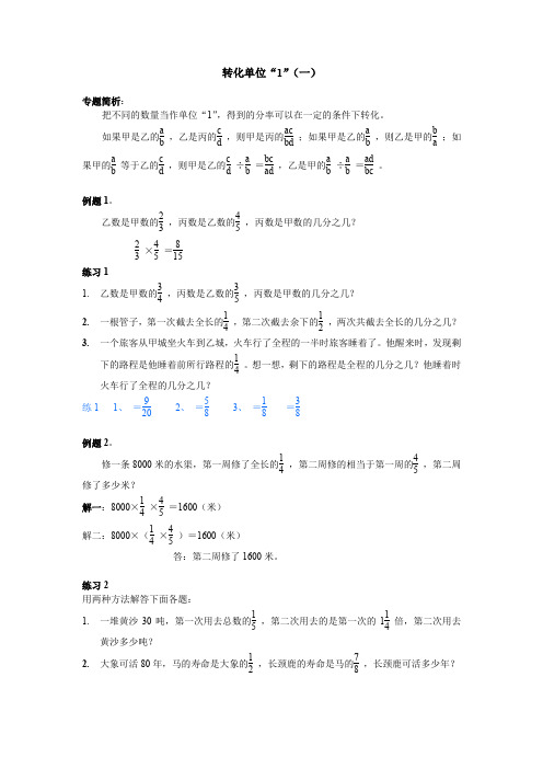 六年级奥数专题：转化单位“1”