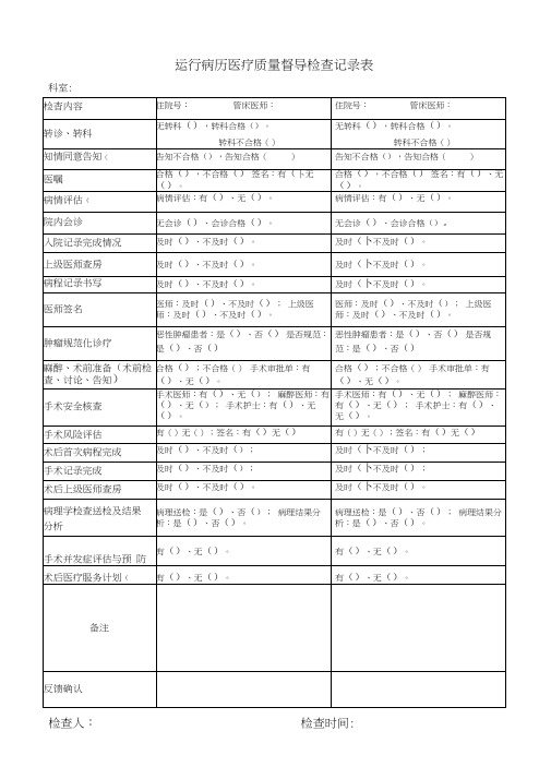 (完整word版)运行病历医疗质量督导检查记录表