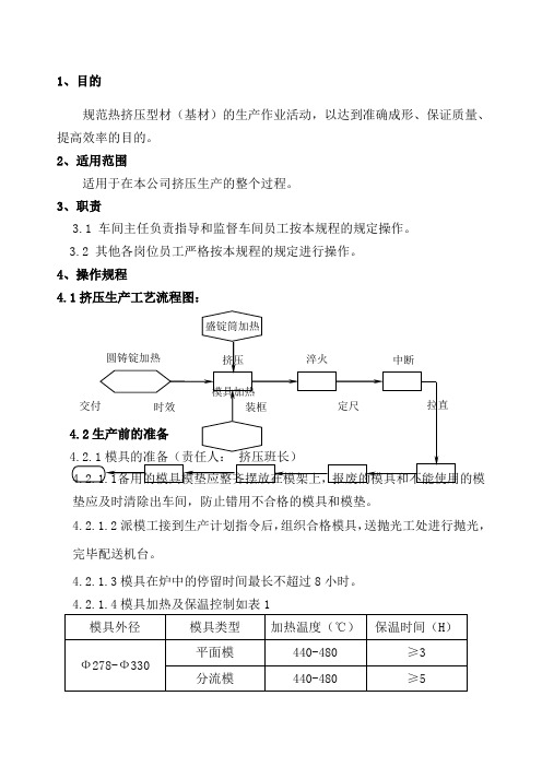 铝型材挤压工艺规程