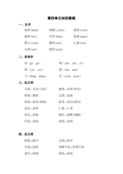 苏教版小学语文五年级上册：第四单元知识梳理