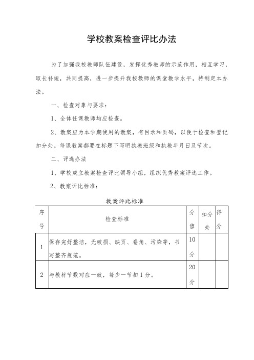 学校教案检查评比办法