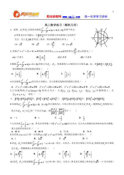 【强烈推荐】高二数学练习(解析几何)