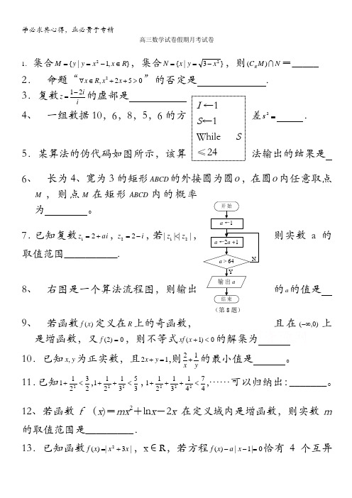 江苏省溧水高级中学2017届高三暑期考试 数学 含答案