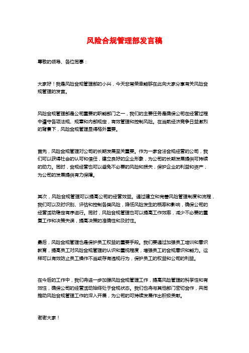 风险合规管理部发言稿