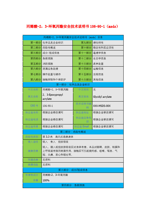 丙烯酸-2,3-环氧丙酯安全技术说明书106-90-1(msds)