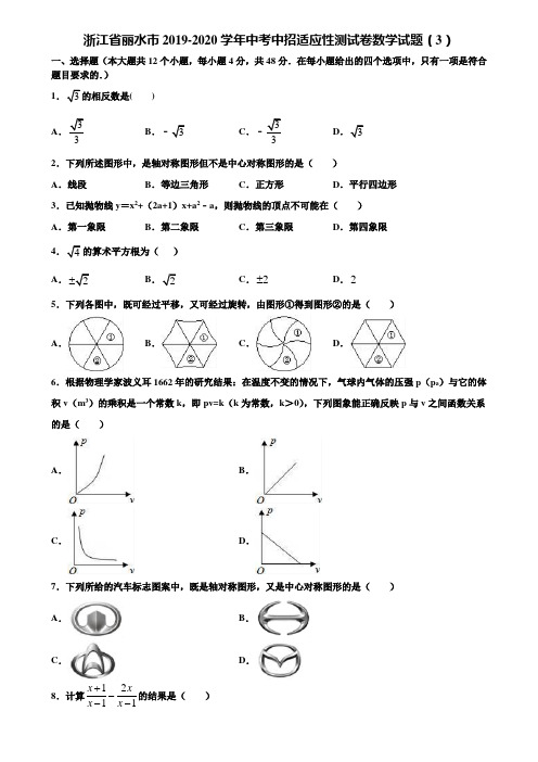 浙江省丽水市2019-2020学年中考中招适应性测试卷数学试题(3)含解析