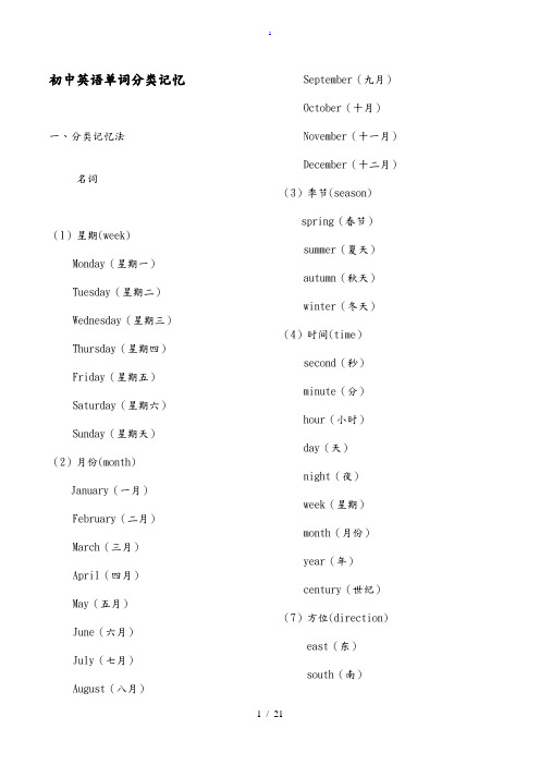 初中英语单词分类大全(打印版)