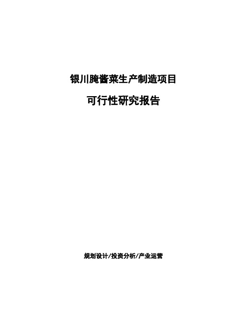 银川腌酱菜生产制造项目可行性研究报告