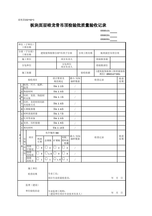 03050201_板块面层暗龙骨吊顶检验批质量验收记录
