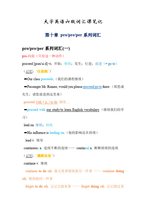 英语六级词汇课笔记-10-pro、pre、per系列词汇