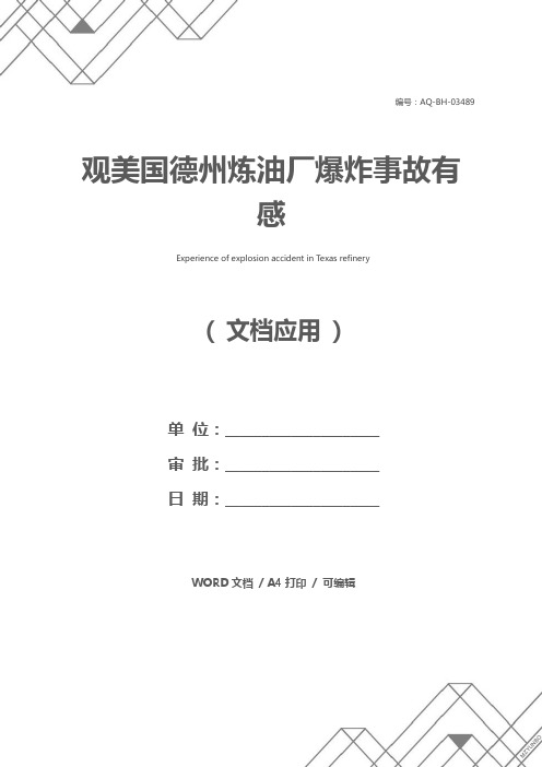 观美国德州炼油厂爆炸事故有感