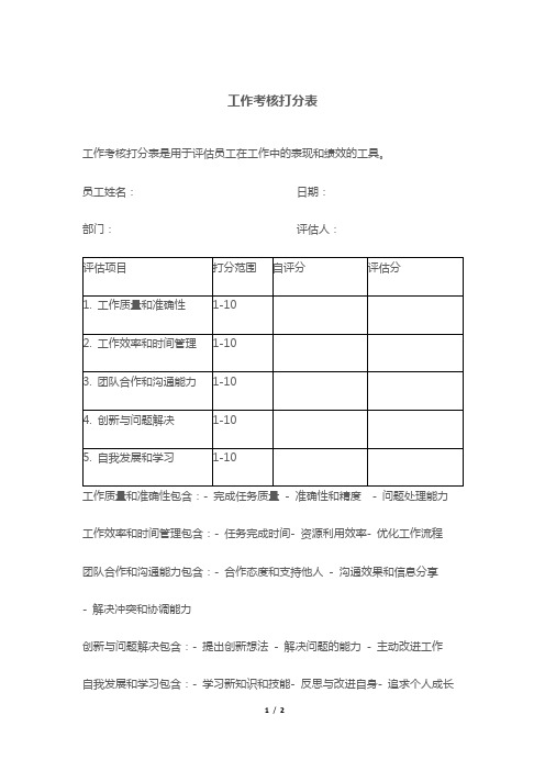 工作考核打分表