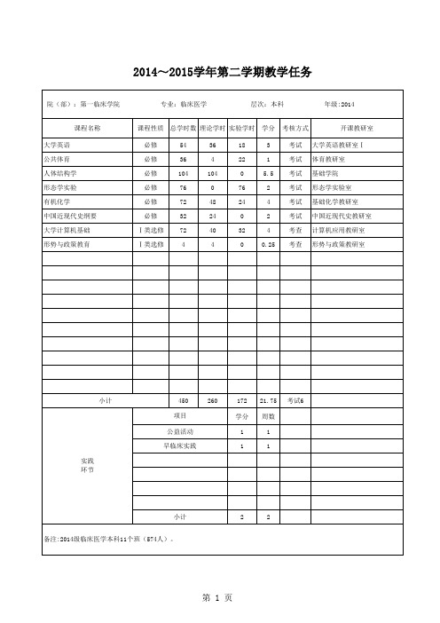 第二学期教学任务书