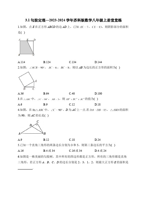 3.1 勾股定理 苏科版数学八年级上册堂堂练(含答案)