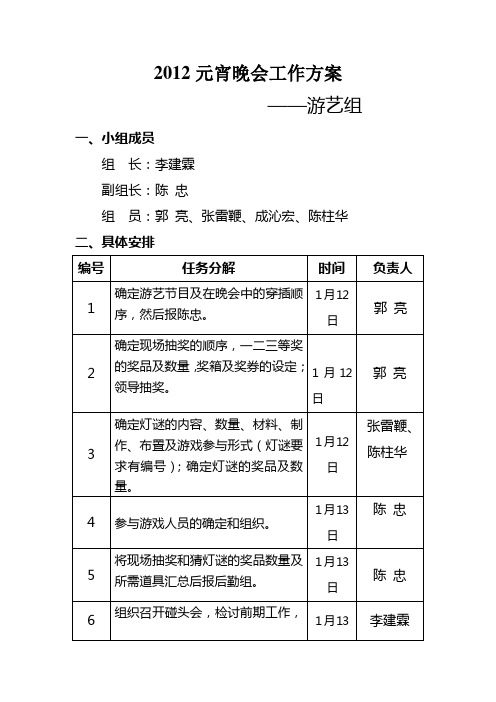 元旦晚会工作方案