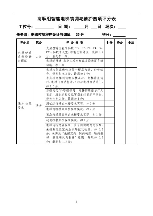 2019 年全国职业院校技能大赛 高职组“智能电梯装调与维护”赛项 赛卷评分表4